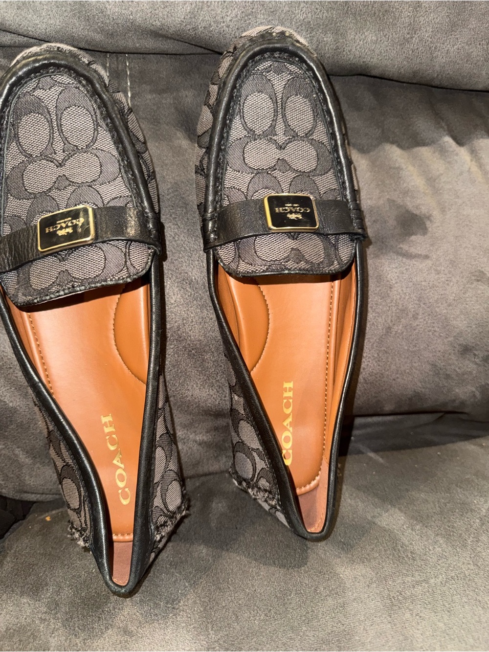 Coach Women Signature Canvas Slip-On Loafers in Black and Tan